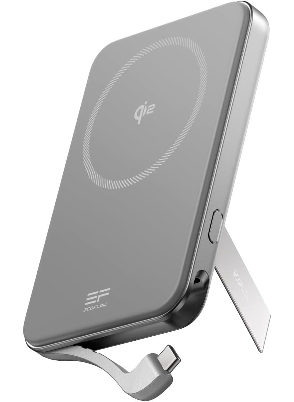 EF ECOFLOW Rapid Power Bank 5000mAh Qi2 Certified Wireless Magnetic Portable Charger, 30W Max Fast Charging Battery Pack with Built-in USB-C Cable & Stand for iPhone16/15/14/13/12 (Rapid 5000 Sliver)