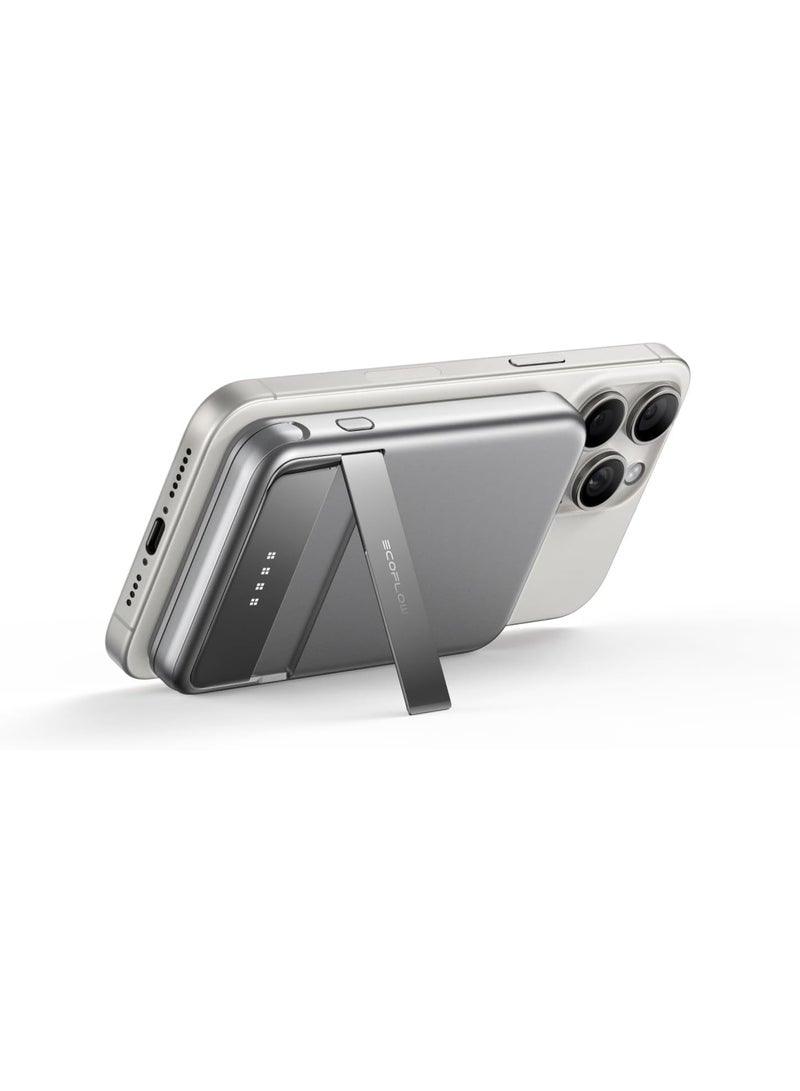 ECOFLOW EF ECOFLOW Rapid Power Bank 5000mAh Qi2 Certified Wireless Magnetic Portable Charger, 30W Max Fast Charging Battery Pack with Built-in USB-C Cable & Stand for iPhone16/15/14/13/12 (Rapid 5000 Sliver) - Image 2