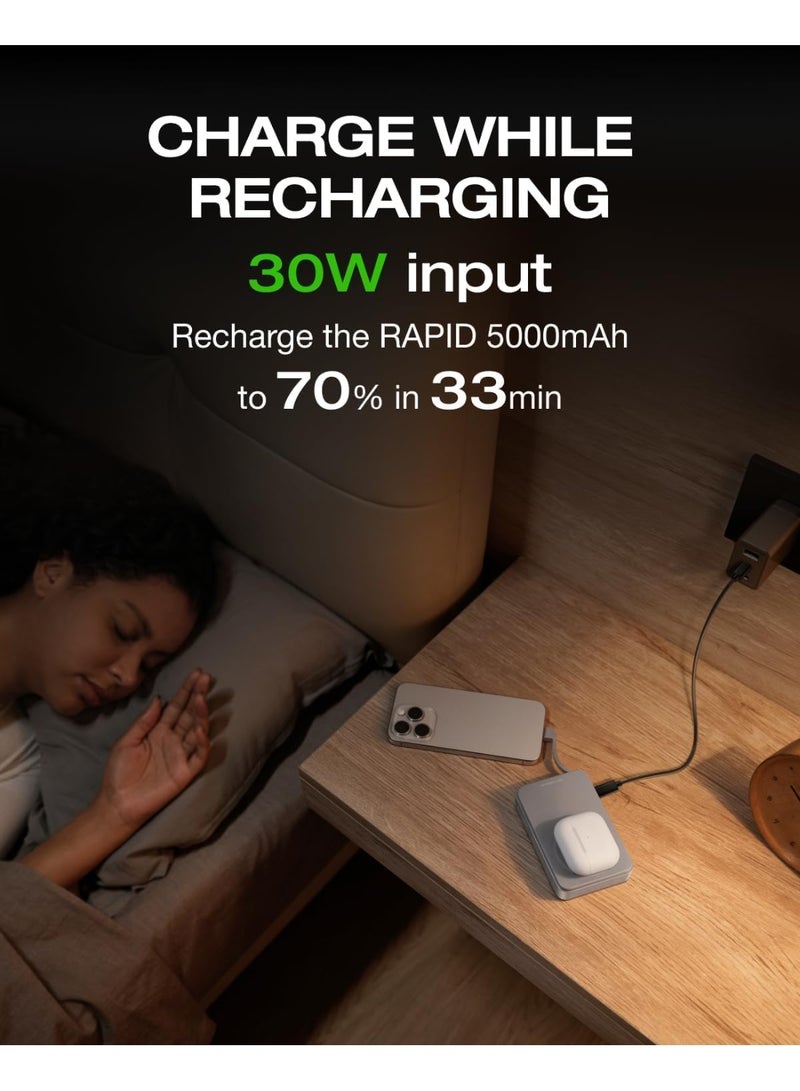 ECOFLOW EF ECOFLOW Rapid Power Bank 5000mAh Qi2 Certified Wireless Magnetic Portable Charger, 30W Max Fast Charging Battery Pack with Built-in USB-C Cable & Stand for iPhone16/15/14/13/12 (Rapid 5000 Sliver) - Image 5