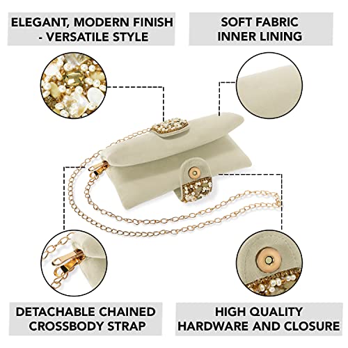 Peora Clutch Purses For Women Wedding Handmade Evening Handbags Bridal Clutch (C01Crm), Cream - Image 3