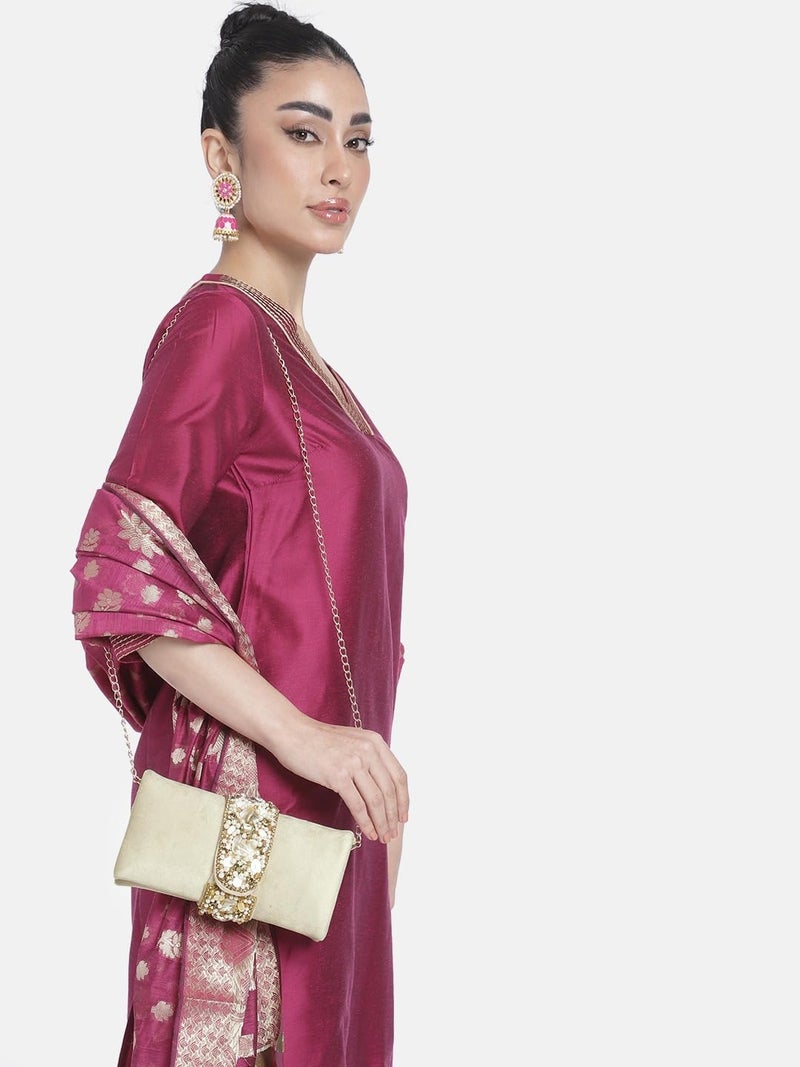 Peora Clutch Purses For Women Wedding Handmade Evening Handbags Bridal Clutch (C01Crm), Cream - Image 4