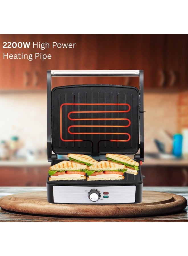 RAF Steak & Grill Machine, 2200W Powerful Electric Grill with Non-Stick Plates, Adjustable Temperature Control, Uniform Heat & Easy Cleaning – Multi-Purpose Contact Grill for Steaks, Sandwiches, BBQ & Panini - Image 4