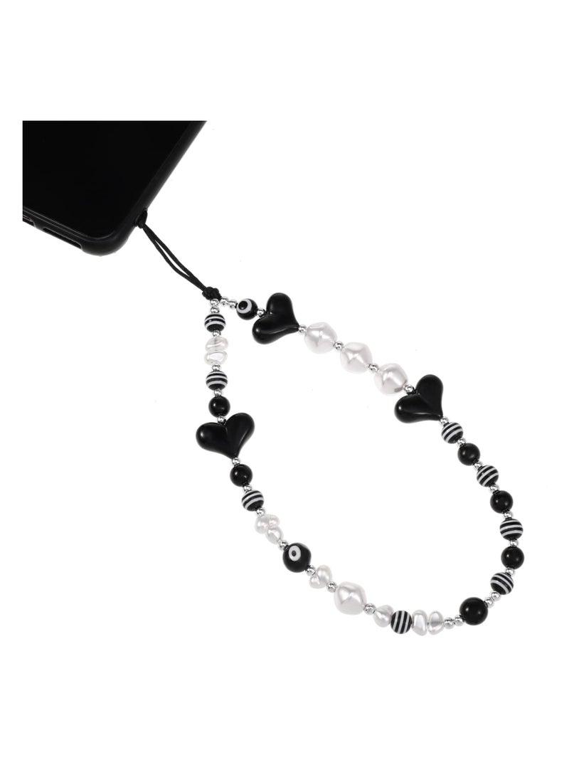 Phone Charm Phone Charm String Phone Chain Strap Vintage Keychains Beaded Phone Strap Cell Phone Charms Kawaii Creative Crystal Flower Pendant Great Gift for Women Black - Image 1