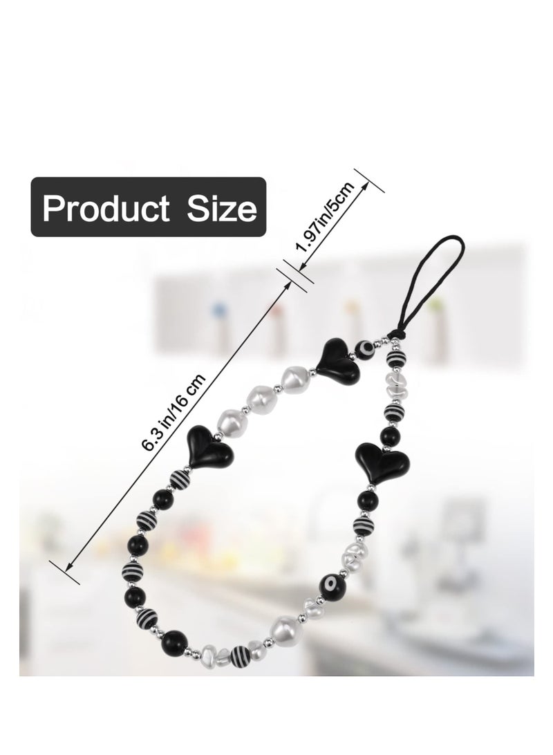 Phone Charm Phone Charm String Phone Chain Strap Vintage Keychains Beaded Phone Strap Cell Phone Charms Kawaii Creative Crystal Flower Pendant Great Gift for Women Black - Image 2