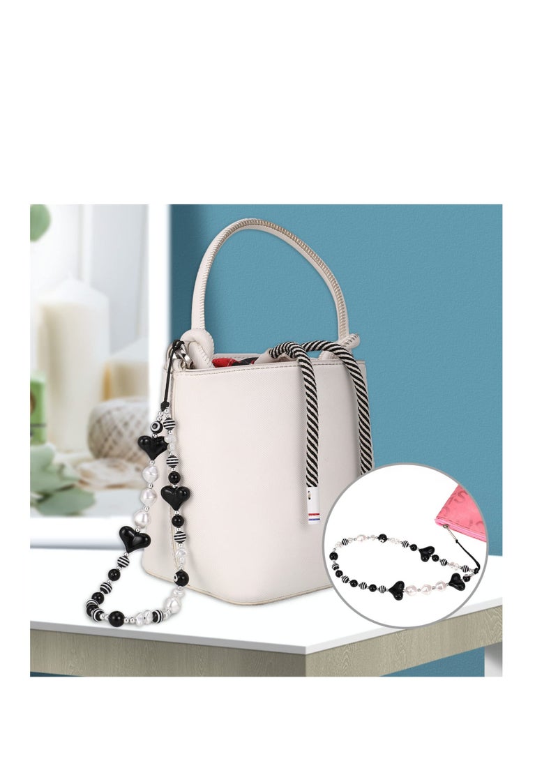 Phone Charm Phone Charm String Phone Chain Strap Vintage Keychains Beaded Phone Strap Cell Phone Charms Kawaii Creative Crystal Flower Pendant Great Gift for Women Black - Image 3