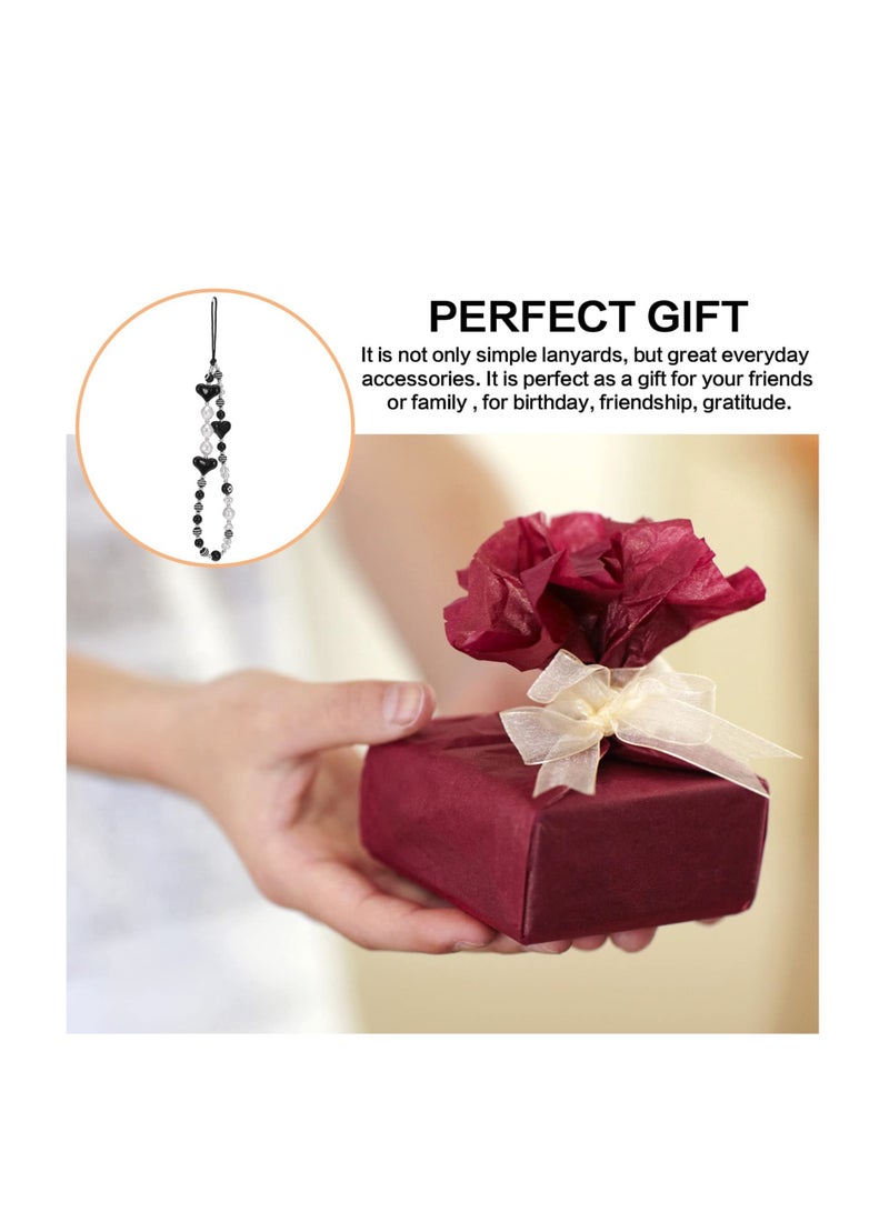 Phone Charm Phone Charm String Phone Chain Strap Vintage Keychains Beaded Phone Strap Cell Phone Charms Kawaii Creative Crystal Flower Pendant Great Gift for Women Black - Image 5