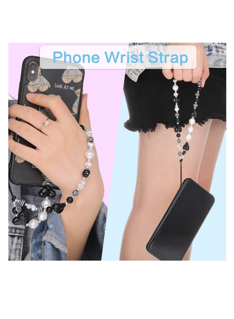 Phone Charm Phone Charm String Phone Chain Strap Vintage Keychains Beaded Phone Strap Cell Phone Charms Kawaii Creative Crystal Flower Pendant Great Gift for Women Black - Image 4