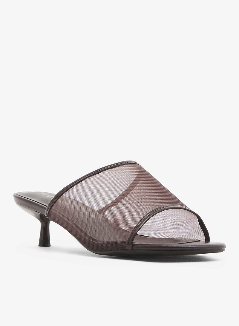 GLAMOROUS Espresso Brown Mesh Kitten Heel Sandals - Image 3
