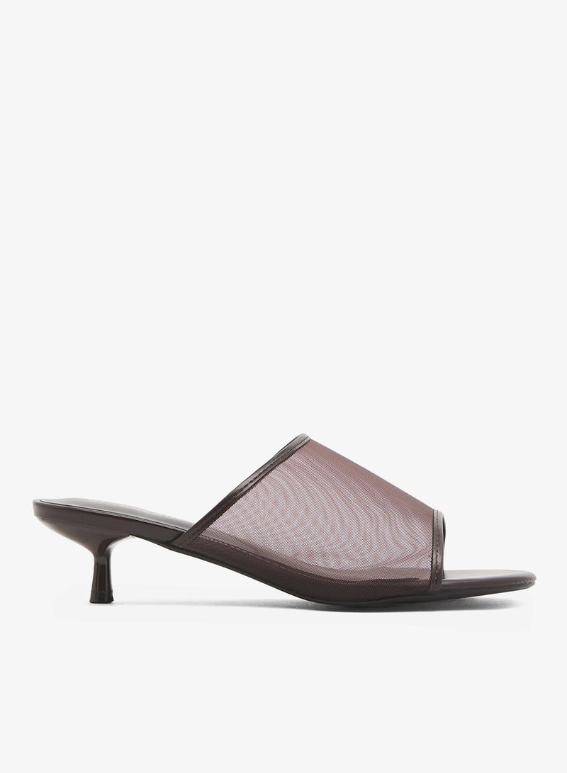 GLAMOROUS Espresso Brown Mesh Kitten Heel Sandals - Image 2