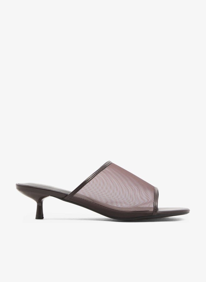 GLAMOROUS Espresso Brown Mesh Kitten Heel Sandals - Image 1