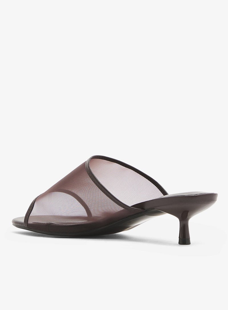 GLAMOROUS Espresso Brown Mesh Kitten Heel Sandals - Image 4