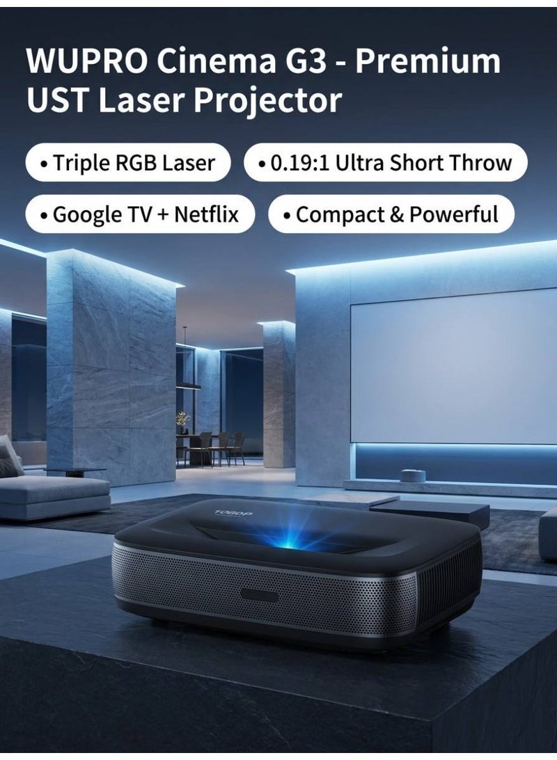 WUPRO Cinema  G3 RGB  Tri-color Laser Cinema Projector, Ultra-Short Throw, Ultra-Compact, Genuine Google Chromecast Support - Image 2