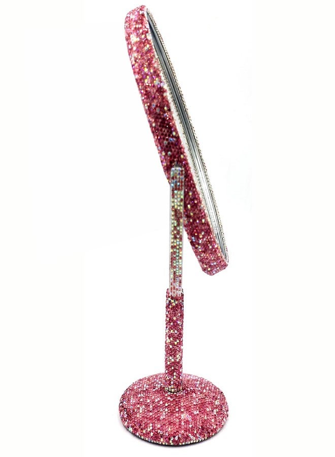 Bestbling Bling Bling 6-Inch Double-Sided Tabletop Makeup Mirror, Oval Metal Makeup Mirror with 1:2 Magnifying Mirror, Rotating Mirror for Vanity (Pink) - Image 1