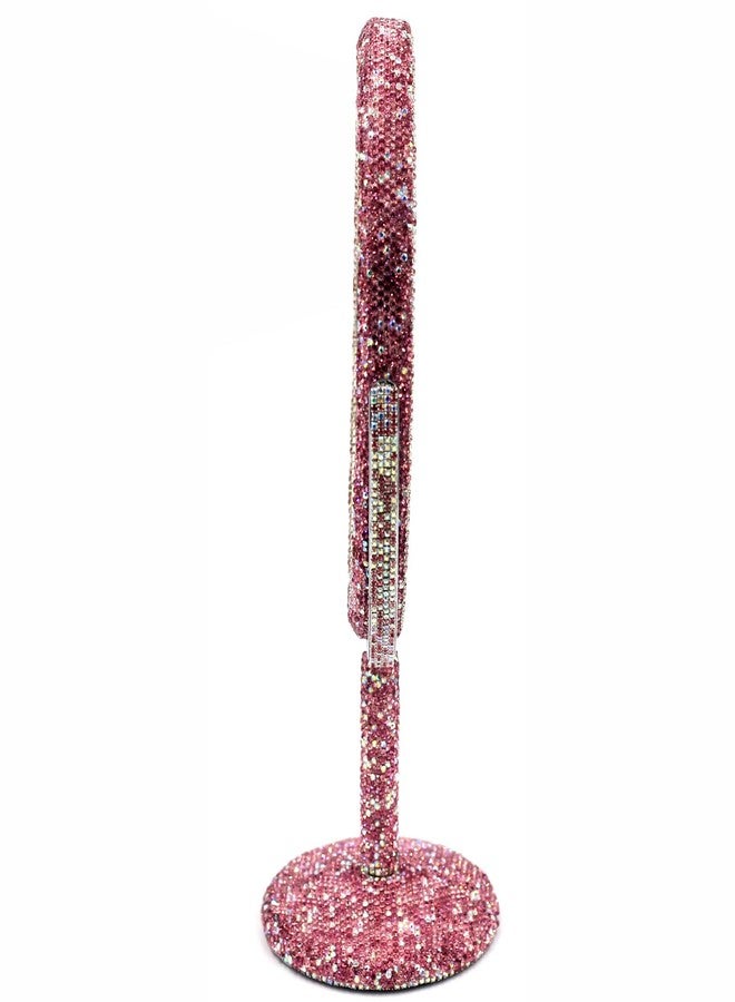 Bestbling Bling Bling 6-Inch Double-Sided Tabletop Makeup Mirror, Oval Metal Makeup Mirror with 1:2 Magnifying Mirror, Rotating Mirror for Vanity (Pink) - Image 4