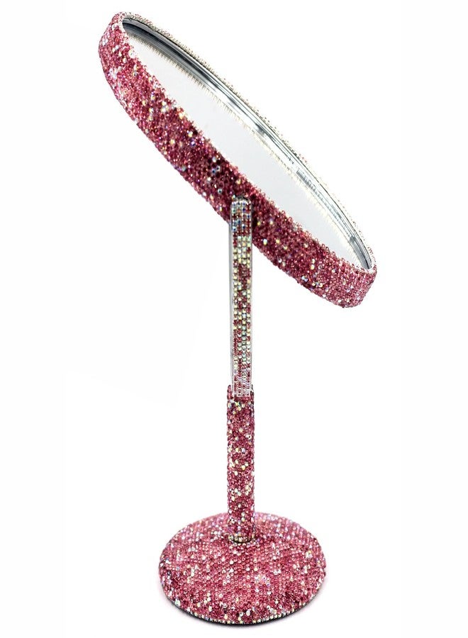 Bestbling Bling Bling 6-Inch Double-Sided Tabletop Makeup Mirror, Oval Metal Makeup Mirror with 1:2 Magnifying Mirror, Rotating Mirror for Vanity (Pink) - Image 3