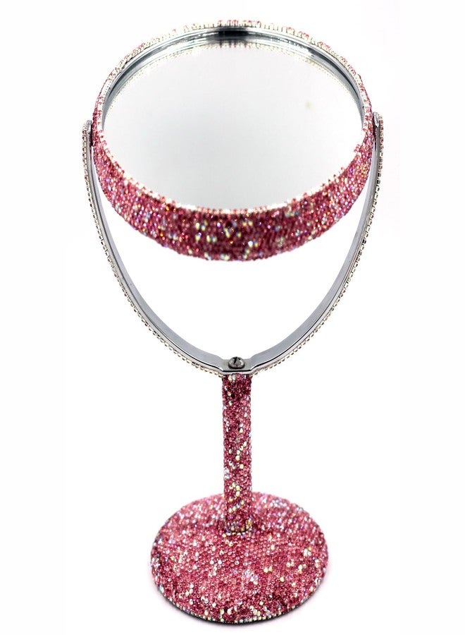 Bestbling Bling Bling 6-Inch Double-Sided Tabletop Makeup Mirror, Oval Metal Makeup Mirror with 1:2 Magnifying Mirror, Rotating Mirror for Vanity (Pink) - Image 5