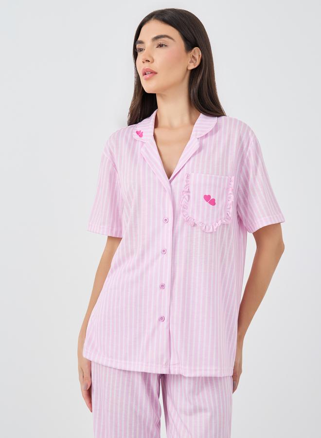 ستايلي طقم بيجامة وقميص مكشكش بجيوب مخطط بالقلوب من ستايلي - Image 3