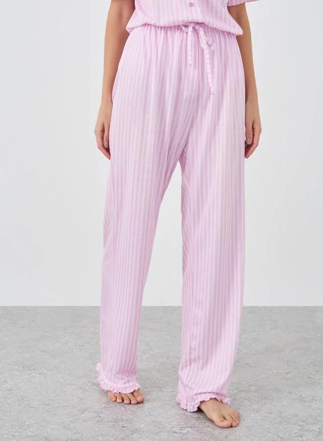 Styli Striped Heart Ruffle Pocket Shirt and Pyjama Set