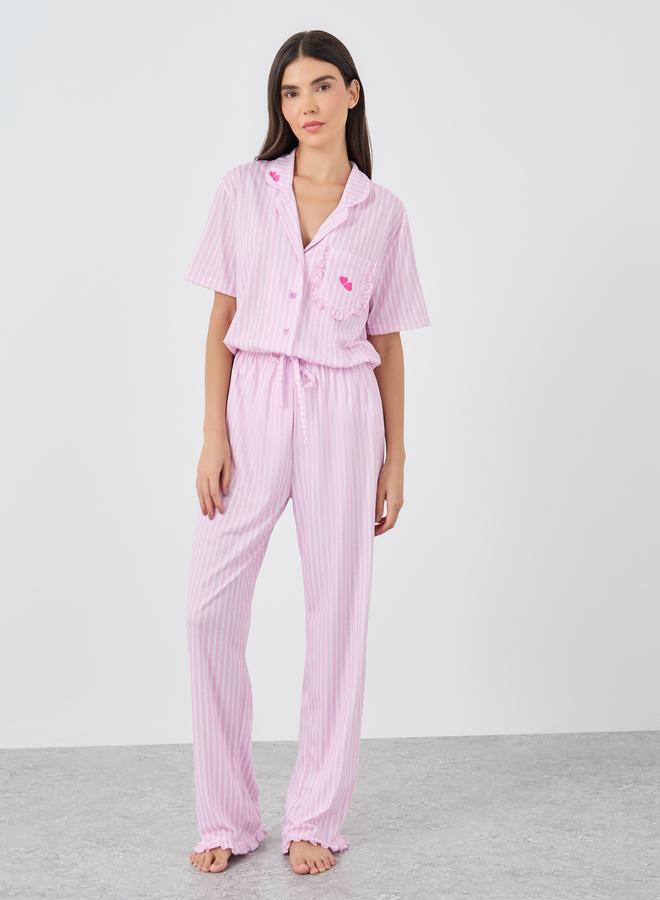 ستايلي طقم بيجامة وقميص مكشكش بجيوب مخطط بالقلوب من ستايلي - Image 2