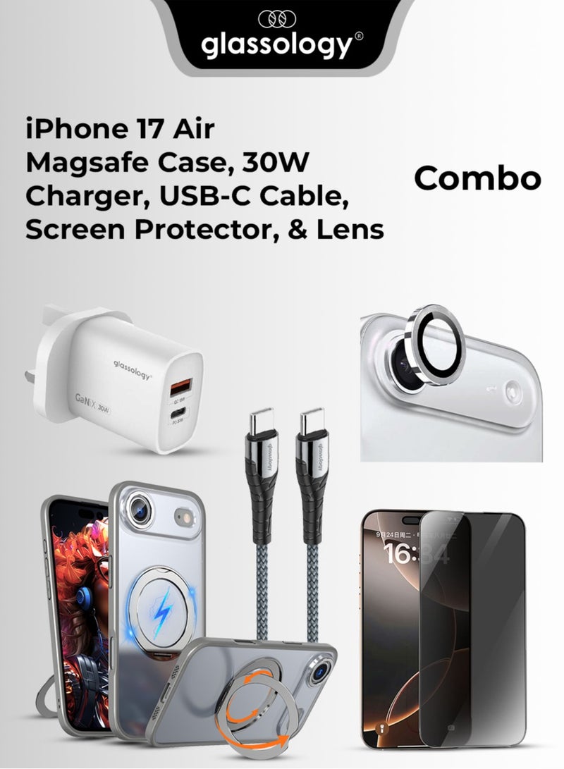 جلاسولوجي iPhone 17 Air Ultimate Essentials Bundle – MagSafe Case + Lens & Privacy Protectors + Fast Charging Kit - Image 1
