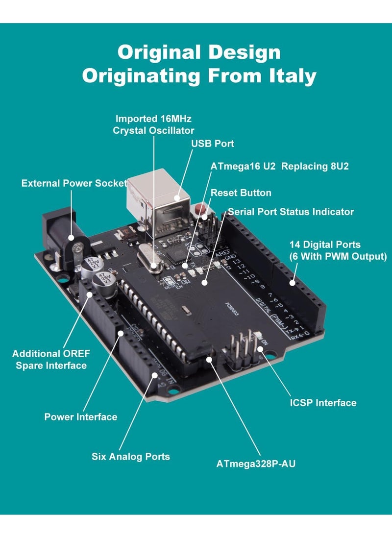 Generic - UNO R3 Starter Kit and Tutorial (55 Items), with Memory Card, Utilizes Original Chips Compatible with Arduino IDE - Image 1