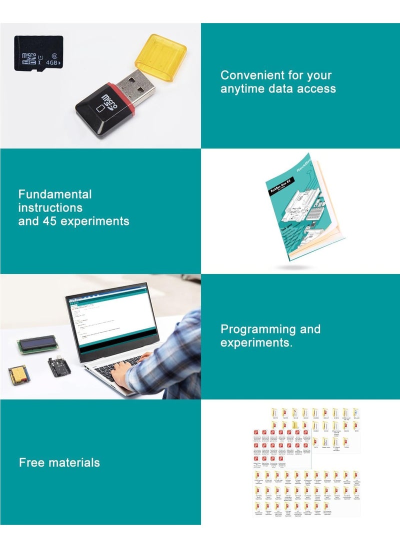 Generic - UNO R3 Starter Kit and Tutorial (55 Items), with Memory Card, Utilizes Original Chips Compatible with Arduino IDE - Image 1