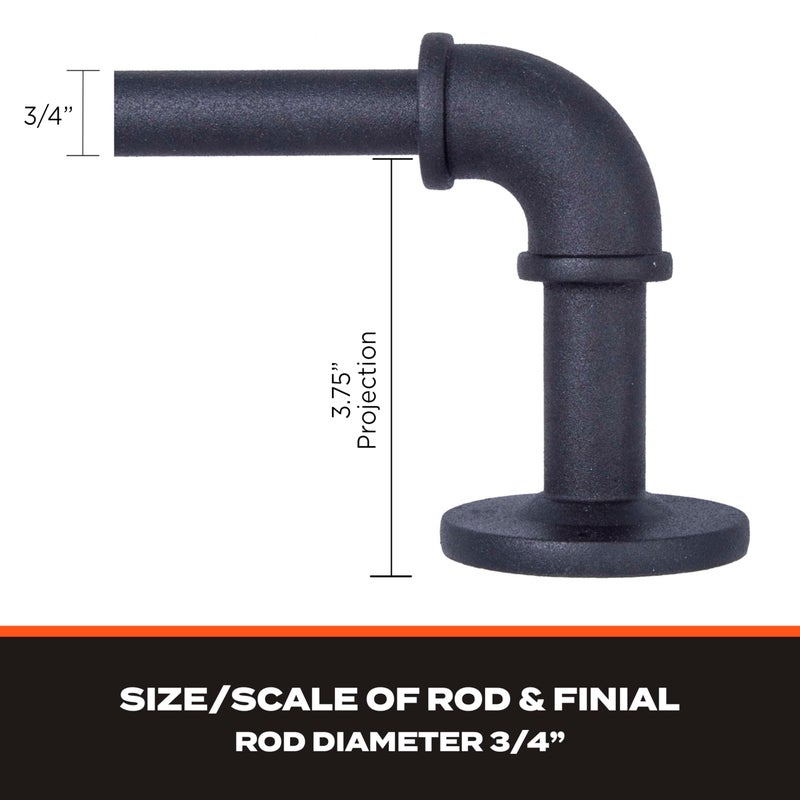 Sun Zero SN47079 Bronn Industrial Pipe Blackout Wrap Around Double Curtain Rod, 36-66" Adjustable Length, Matte Black Finish, 3/4" and 5/8" Diameter Textured Steel Tubes - Image 5