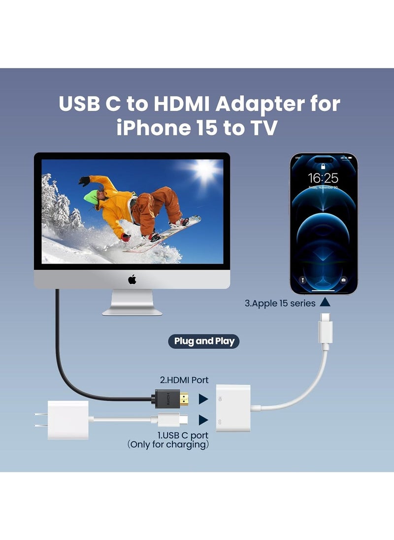 USB-C Digital AV Multiport Adapter, USB C to HDMI Adapter for iPhone 16/15 to TV, 4K 60Hz Video & Audio Sync Screen Converter Adapter for iPhone 16/15 Series/MacBook/iPad Pro, MFi Certified