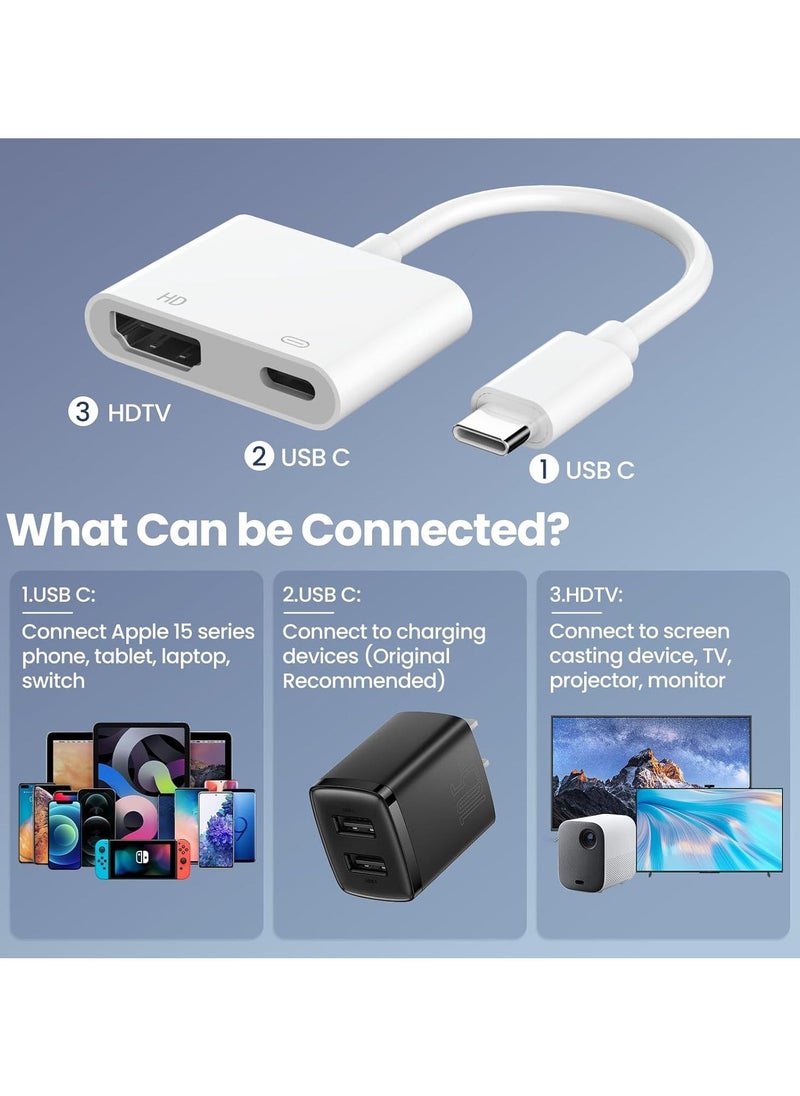 USB-C Digital AV Multiport Adapter, USB C to HDMI Adapter for iPhone 16/15 to TV, 4K 60Hz Video & Audio Sync Screen Converter Adapter for iPhone 16/15 Series/MacBook/iPad Pro, MFi Certified