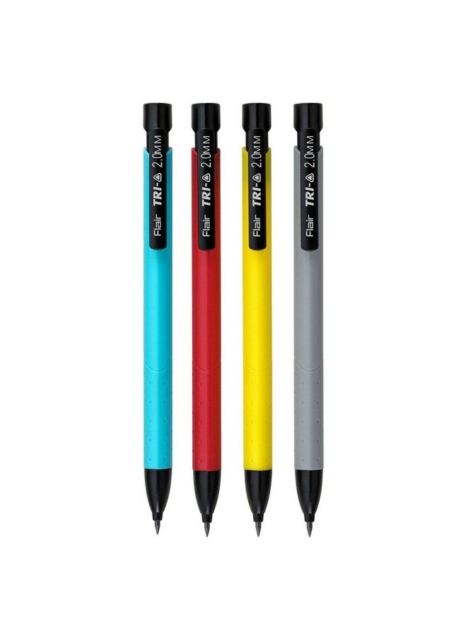FLAIR Creative Series 2.0mm Tri-o Mechanical Pencil | Retractable Mechanism With Extra Dark 2B Leads | Non-Stop Automatic Writing | Inbuilt Sharpner Included | Pack of 4 - Image 1