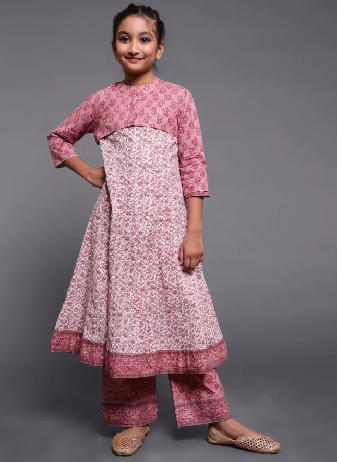 AKS Floral Printed Anarkali Kurta & Palazzos for Girls
