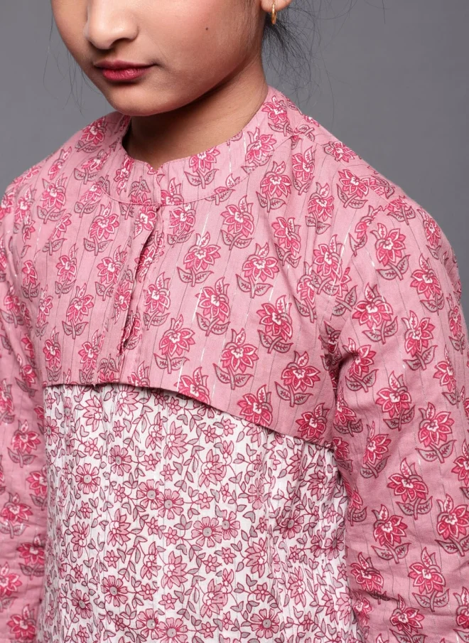 AKS Floral Printed Anarkali Kurta & Palazzos for Girls
