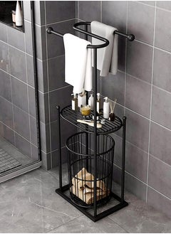 Metal Towel Holder with Storage Shelf And Laundry Basket