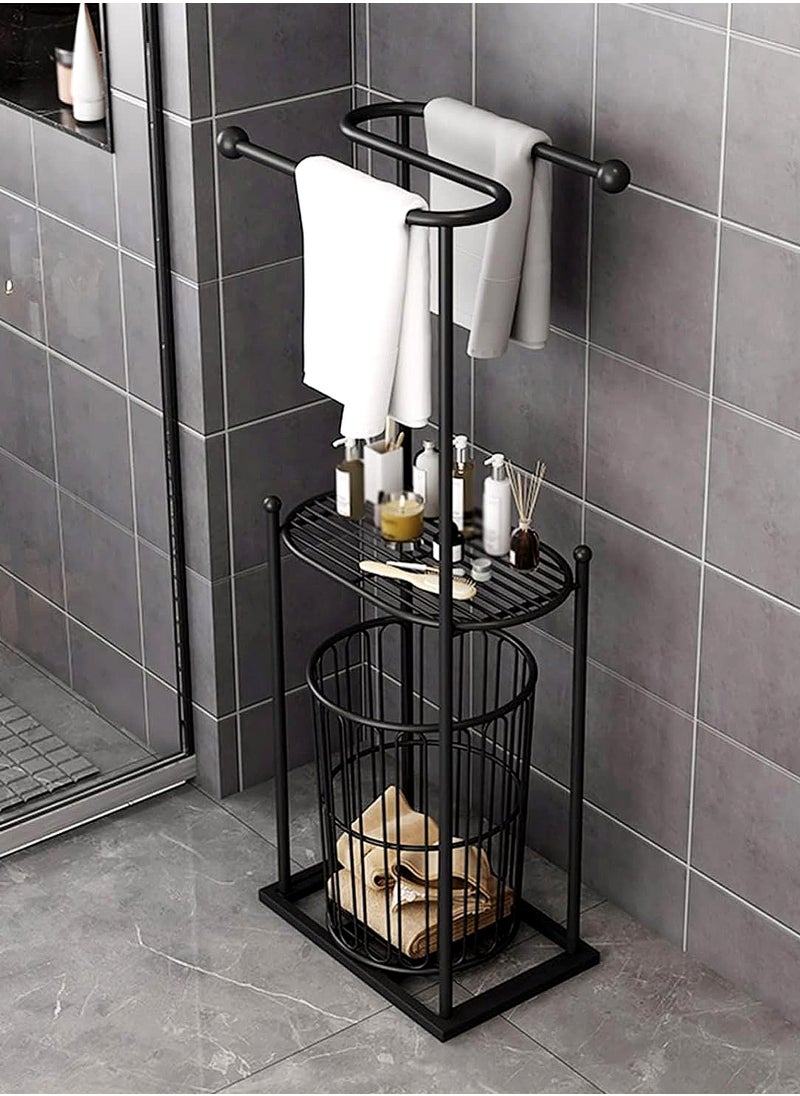 Living - Metal Towel Holder with Storage Shelf And Laundry Basket - Image 1