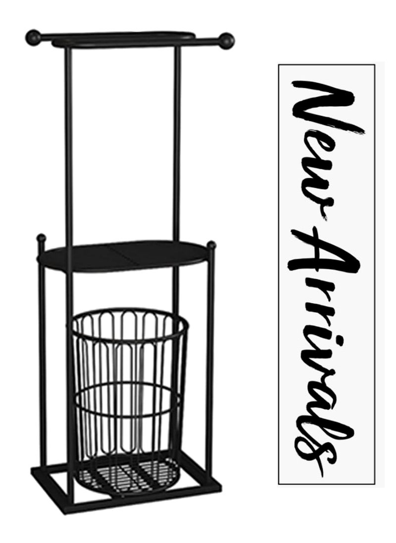 Living - Metal Towel Holder with Storage Shelf And Laundry Basket - Image 1