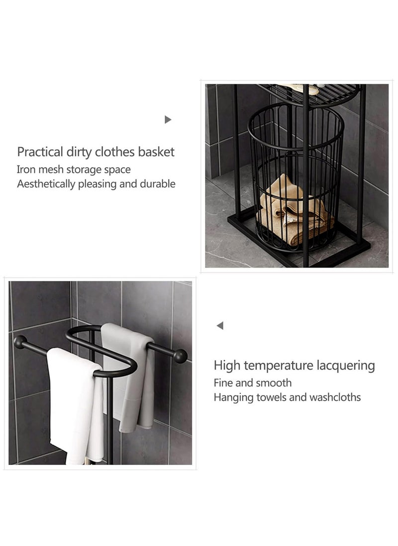 Living - Metal Towel Holder with Storage Shelf And Laundry Basket - Image 1