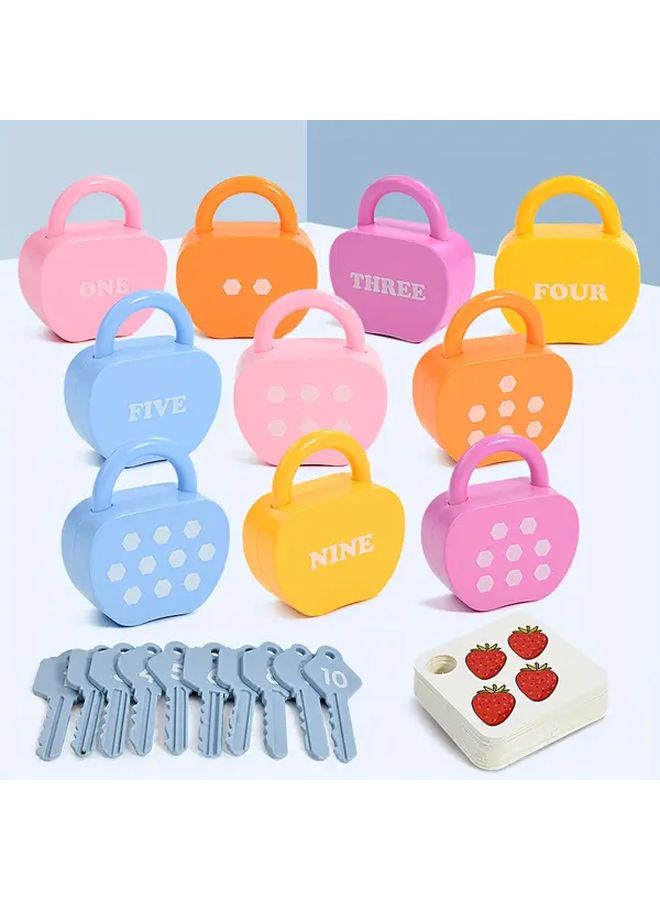 Kids Number Matching Lock Toy Apple Shape Box With 10 Locks Educational Gift - Image 2