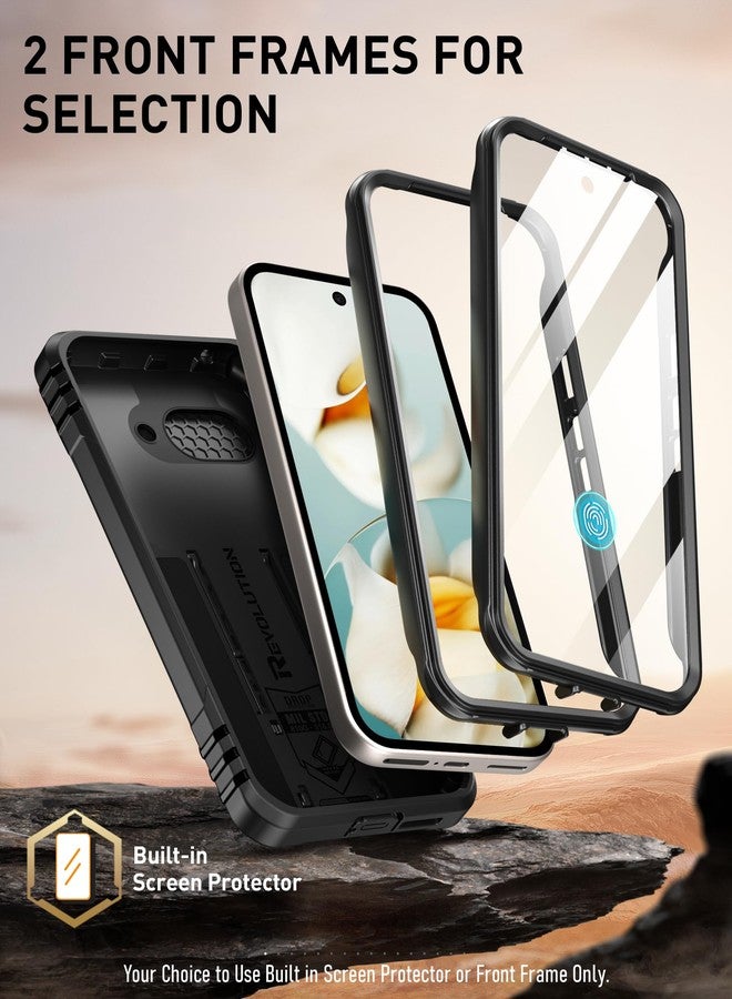 POETIC Revolution Case for Google Pixel 9A 5G, [Slide Camera Cover], Built-in Screen Protector [Works with Fingerprint ID], [2 Front Frames] Full Body Case with Kickstand - Black - Image 5