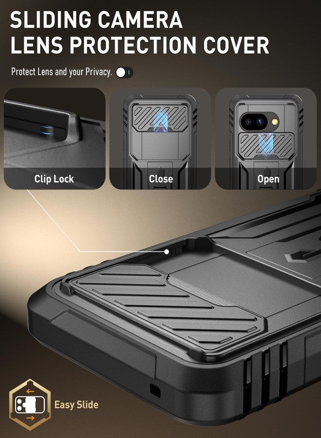 POETIC Revolution Case for Google Pixel 9A 5G, [Slide Camera Cover], Built-in Screen Protector [Works with Fingerprint ID], [2 Front Frames] Full Body Case with Kickstand - Black - Image 4