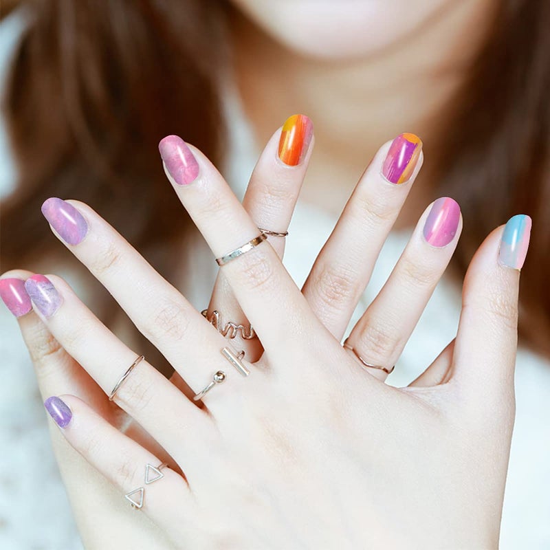 JERCLITY 12 Sheets Aurora Gradient Color Nail Polish Strips Self-Adhesive Graffiti Cloud Rainbow Nail Stickers Full Nail Wraps for Women Kids Manicure Kit - Image 3