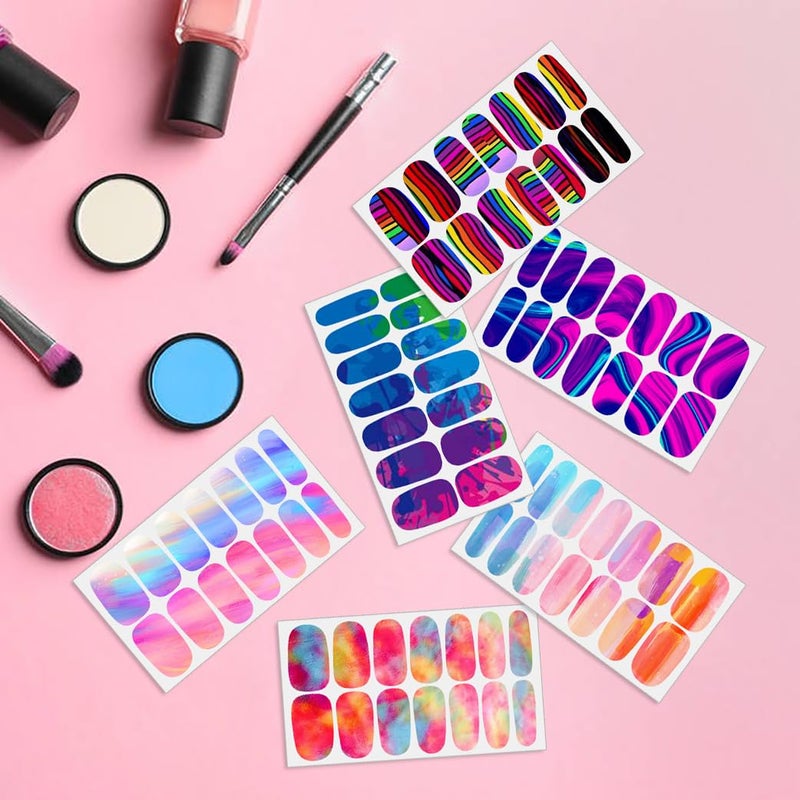 JERCLITY 12 Sheets Aurora Gradient Color Nail Polish Strips Self-Adhesive Graffiti Cloud Rainbow Nail Stickers Full Nail Wraps for Women Kids Manicure Kit - Image 5