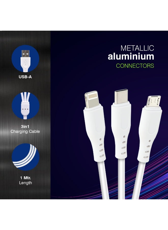 ERD كابل الشحن السريع ERD 3 في 1 | USB-A إلى Micro USB، USB-A إلى Type-C، وUSB-A إلى Lightning | شحن ونقل بيانات عالي السرعة (USB-A إلى Type-C) | كابل متين وخفيف الوزن بطول متر واحد | عمر افتراضي يصل إلى 15000 انحناءة | للهواتف الذكية والأجهزة اللوحية وغيرها - Image 3