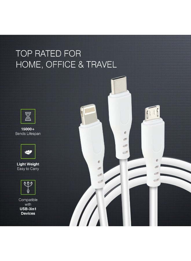 ERD كابل الشحن السريع ERD 3 في 1 | USB-A إلى Micro USB، USB-A إلى Type-C، وUSB-A إلى Lightning | شحن ونقل بيانات عالي السرعة (USB-A إلى Type-C) | كابل متين وخفيف الوزن بطول متر واحد | عمر افتراضي يصل إلى 15000 انحناءة | للهواتف الذكية والأجهزة اللوحية وغيرها - Image 5