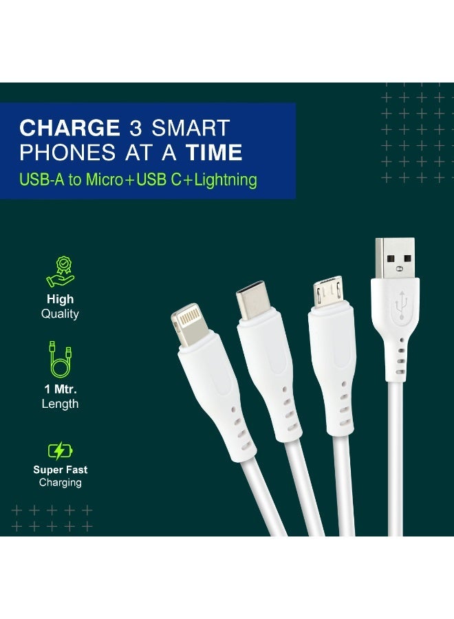 ERD كابل الشحن السريع ERD 3 في 1 | USB-A إلى Micro USB، USB-A إلى Type-C، وUSB-A إلى Lightning | شحن ونقل بيانات عالي السرعة (USB-A إلى Type-C) | كابل متين وخفيف الوزن بطول متر واحد | عمر افتراضي يصل إلى 15000 انحناءة | للهواتف الذكية والأجهزة اللوحية وغيرها - Image 1