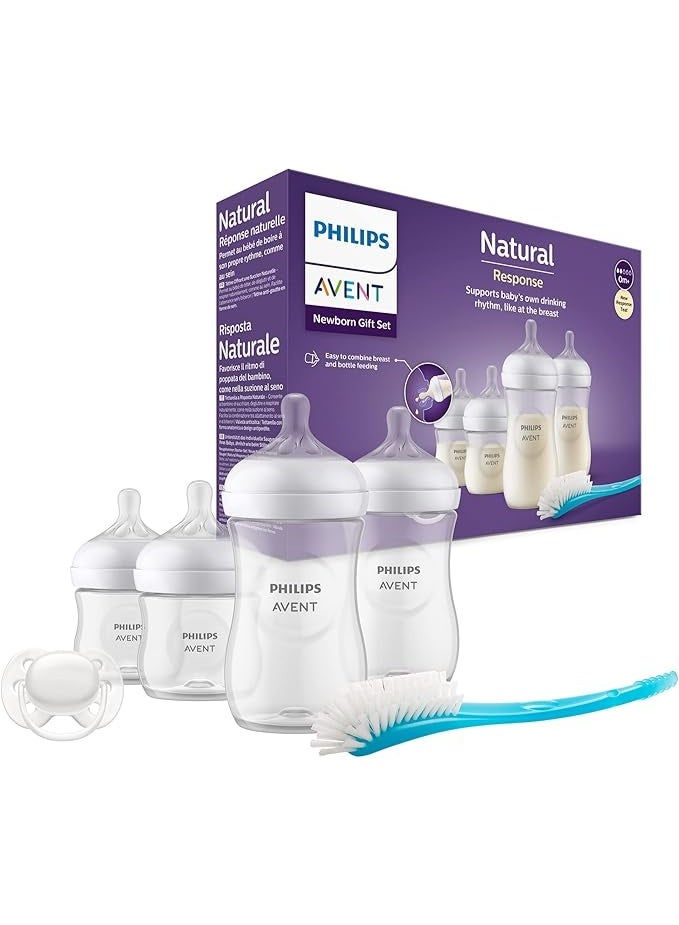 Philips Avent Natural Newborn Starter Set – Pack of 10, 2×260ml Bottles + 2×125ml Bottles + 1 Soother + 1 Brush + 2 Natural Flow Teats