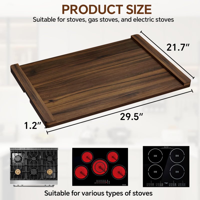 Oenalw Noodle Board Stove Cover Wood (Ready to Use), Stove Top Covers for Electric Stove, Gas Stove, Wooden Decorative Rustic Kitchen Serving Tray, for Range Stovetop, Cooktop, 30'' * 22'', Brown - Image 2
