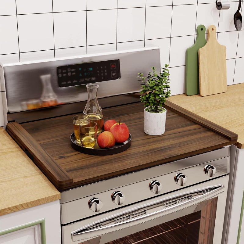 Oenalw Noodle Board Stove Cover Wood (Ready to Use), Stove Top Covers for Electric Stove, Gas Stove, Wooden Decorative Rustic Kitchen Serving Tray, for Range Stovetop, Cooktop, 30'' * 22'', Brown - Image 1