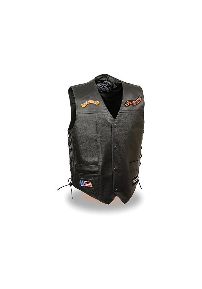 Event Leather Men's Pre-Patched 'Live to Ride' Side Lace Leather Vest (5X-Large) - Image 2