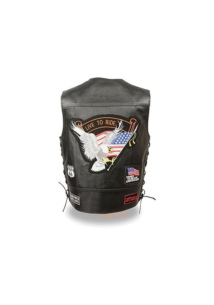 Event Leather Men's Pre-Patched 'Live to Ride' Side Lace Leather Vest (5X-Large) - Image 1