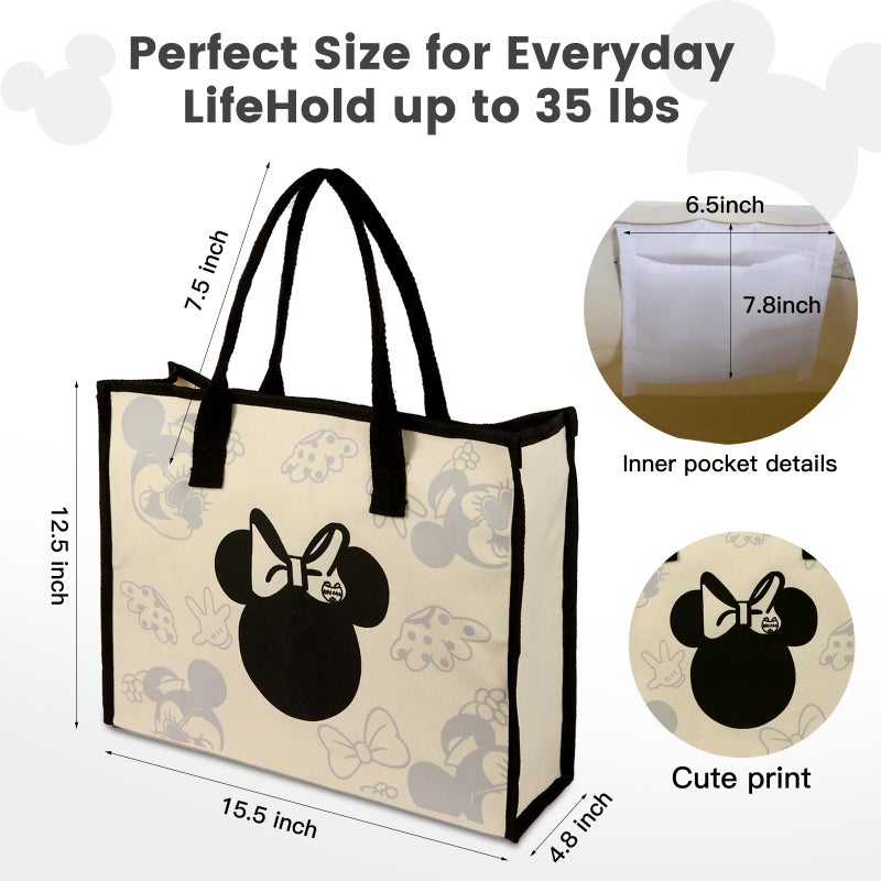 Charmory Cute Canvas Tote Bag Aesthetic for Women,Reusable Cloth Bags Shoulder Bag for Work Beach Travel with Zipper and Inner Pocket - Image 3